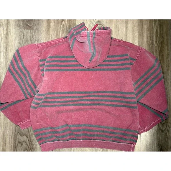 90s Vintage Union Bay Sweatshirt Size XL Maroon Stripe Hoodie Grunge Y2K Logo - Picture 8 of 9